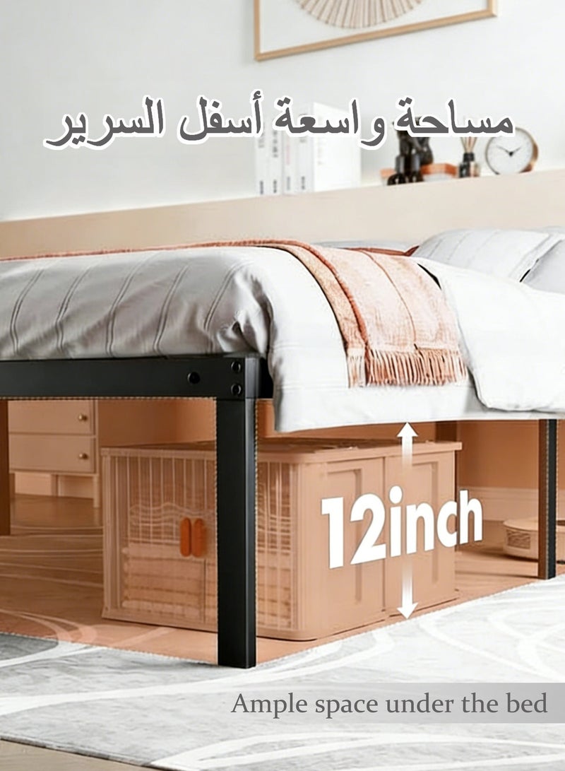 ويمارت سرير معدني متين بتصميم بسيط ولمسة فاخرة، إطار أسود اللون، أبعاده 80×60×12 بوصة، يتحمل وزنًا يصل إلى 3000 رطل، تصميم متكامل من قطعة واحدة وسهل التركيب، مناسب لغرفة النوم، أسود اللون - Image 4